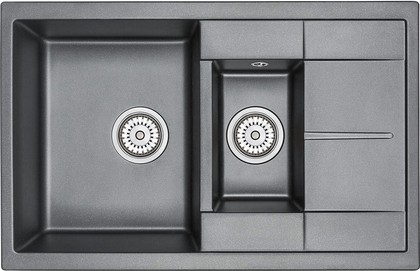 Кухонная мойка Granula 7802, 780x500, накладная, двойная, кварц, Чёрный 7802, ЧЁРНЫЙ