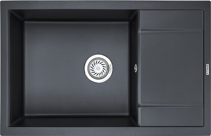 Кухонная мойка Granula 7805, 780x500, накладная, с крылом, кварц, Шварц (чёрный металлик) 7805, ШВАРЦ