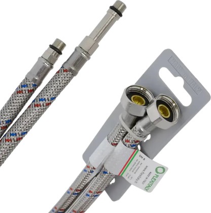 Гибкая подводка смесителя Flexitaly, M10x1 x G1/2", 60см, DN8, пара, длинный и короткий штуцер, нержавеющая сталь KIT1501550460RB