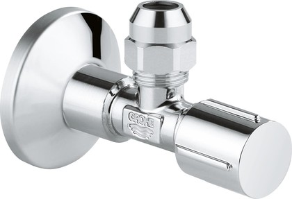 Угловой вентиль Grohe, 1/2x3/8" универсальный, для подключения смесителей, резьба с насечками, хром 22037000