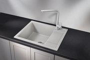 Кухонная мойка Granula 6002, 600x500, накладная, с крылом, кварц, Базальт 6002, БАЗАЛЬТ
