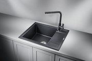 Кухонная мойка Granula 6002, 600x500, накладная, с крылом, кварц, Шварц (чёрный металлик) 6002, ШВАРЦ
