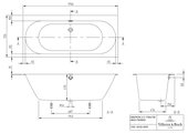 Ванна квариловая Villeroy & Boch Oberon 2.0 170x75см с ножками, слив/перелив, белая UBQ170OBR2DV-01