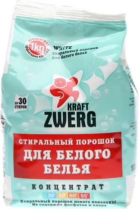 Стиральный порошок Kraft Zwerg для белого белья, концентрат, 1кг 54331