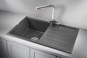 Кухонная мойка Granula 8002, 800x500, накладная, с крылом, кварц, Графит 8002, ГРАФИТ