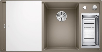 Кухонная мойка Blanco Axia III 6S, клапан-автомат, доска из белого стекла, чаша справа, серый беж 523480