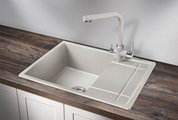 Кухонная мойка Granula 6501, 655x500, накладная, с крылом, кварц, Базальт 6501, БАЗАЛЬТ