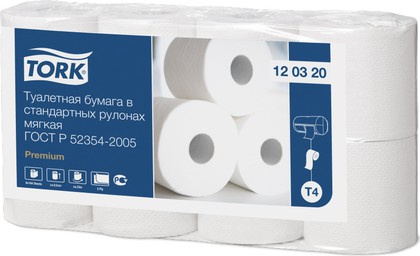 Туалетная бумага Tork в стандартных рулонах, 8шт., мягкая 120320