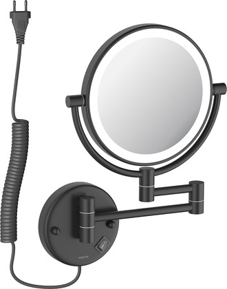 Зеркало косметическое Aquatek настенное, с подсветкой, x5, вилка с проводом, чёрный матовый AQ4915MB