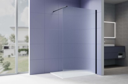Душевая перегородка Aquatek Walk in с держателем 1400x2000, стекло прозрачное рифленое 8мм, профиль чёрный AQ.WI.140.2BL