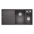 Кухонная мойка Blanco Axia III 6S, клапан-автомат, разделочный столик из ясеня, чаша справа, тёмная скала 523463