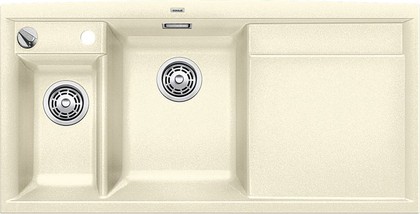 Кухонная мойка чаши слева, крыло справа, с клапаном-автоматом, с коландером, гранит, жасмин Blanco Axia II 6S 516833