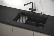 Кухонная мойка Granula Kitchen Space KS-7304U, 730x450, двойная, подстольный монтаж, кварц, Шварц (чёрный металлик) 7304U, ШВАРЦ