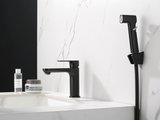 Смеситель для раковины Aquatek Альфа 110, с гигиеническим ручным душем, чёрный матовый AQ1912MB