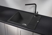 Кухонная мойка Granula 6002, 600x500, накладная, с крылом, кварц, Турмалин 6002, ТУРМАЛИН
