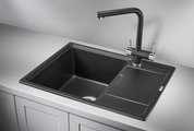 Кухонная мойка Granula 6503, 650x500, накладная, с крылом, кварц, Шварц (чёрный металлик) 6503, ШВАРЦ