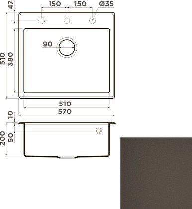 Кухонная мойка Omoikiri Tedori-57-ES, Tetogranit, эспрессо 4997236