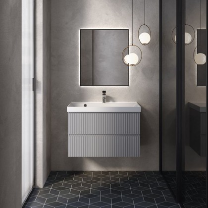 Тумба с умывальником AQUAme S1 80, подвесная, серый AQM900180GM+1017000800001