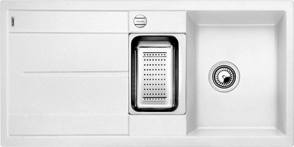 Кухонная мойка Blanco Metra 6S, с крылом, с клапаном-автоматом, коландером, гранит, белый 513046
