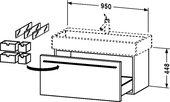 Тумбочка подвесная под умывальник, 448x950мм, венге Duravit X-LARGE XL 6046 28