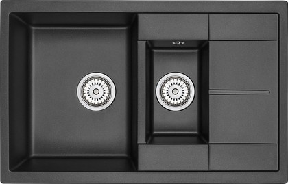 Кухонная мойка Granula 7802, 780x500, накладная, двойная, кварц, Шварц (чёрный металлик) 7802, ШВАРЦ