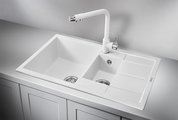 Кухонная мойка Granula 7802, 780x500, накладная, двойная, кварц, Арктик 7802, АРКТИК