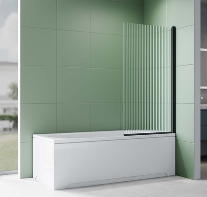 Шторка на ванну Aquatek 800x1500, одноэлементная, поворотная, стекло прозрачное рифлёное 6мм, профиль чёрный AQ.BS.080.2BL