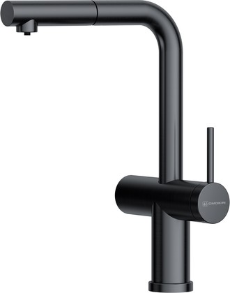 Смеситель для кухни Omoikiri Karatsu-S GM, подключение фильтра для питьевой воды, вытяжной излив, воронёная сталь 4994613