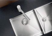 Кухонная мойка Blanco Zerox 400/550-T-U, чаша справа, отводная арматура, полированная сталь 521606