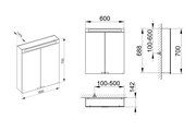 Зеркальный шкаф Keuco Royal E-One, 600x700x141мм, 2 дверцы, с подсветкой, настенный 44301 171301