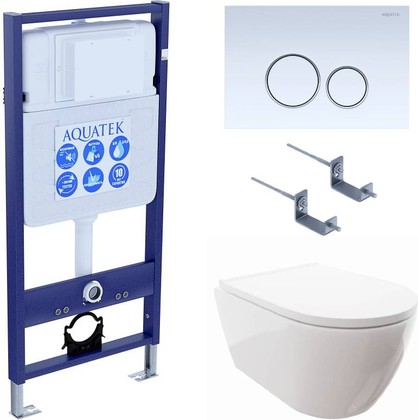 Унитаз с инсталляцией Aquatek Поларис, крепёж 02, сиденье soft-close, панель 015 SET AQUATEK ПОЛАРИС-015 4в1