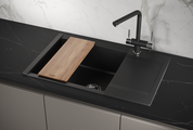 Кухонная мойка Granula Estetica ES-7807, 780x500, с крылом, кварц, Шварц (чёрный металлик) 7807, ШВАРЦ