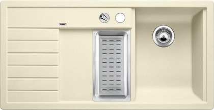 Кухонная мойка чаша справа, крыло слева, с клапаном-автоматом, с коландером, гранит, жасмин Blanco Trisona 6S 513768
