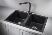 Кухонная мойка Granula 8101, 810x500, накладная, двойная, кварц, Чёрный 8101, ЧЁРНЫЙ