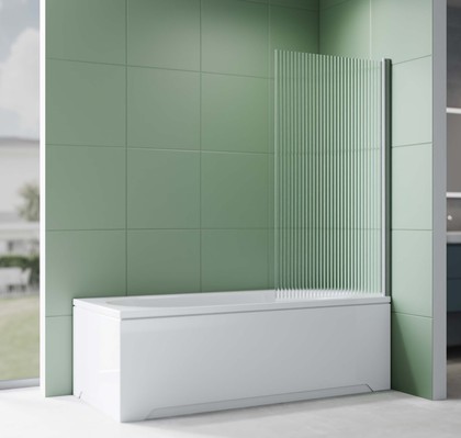 Шторка на ванну Aquatek 800x1500, одноэлементная, поворотная, стекло прозрачное рифлёное 6мм, профиль оружейная сталь AQ.BS.080.2GM