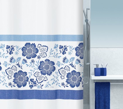 Штора для ванны 180x200см текстильная синяя Spirella FIORELLA 1015518