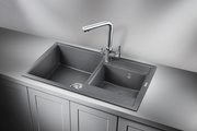 Кухонная мойка Granula 8201, 820x500, накладная, двойная, кварц,Графит 8201, ГРАФИТ