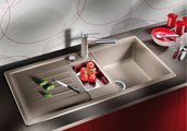 Кухонная мойка оборачиваемая с крылом, с клапаном-автоматом, коландером, гранит, серый шёлк Blanco Lexa 6S 515240