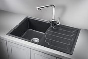 Кухонная мойка Granula 8002, 800x500, накладная, с крылом, кварц, Шварц (чёрный металлик) 8002, ШВАРЦ