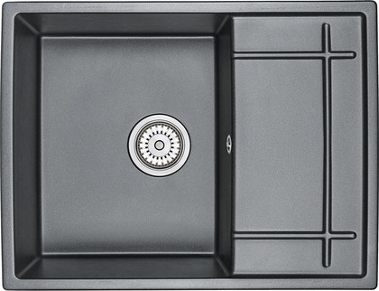 Кухонная мойка Granula 6501, 655x500, накладная, с крылом, кварц, Шварц (чёрный металлик) 6501, ШВАРЦ