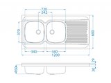 Кухонная мойка Alveus Classic 100, 1200x600, двойная, левая, нержавеющая сталь 1009084