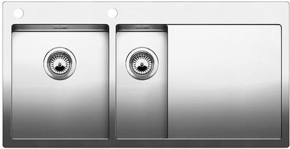 Кухонная мойка чаши слева, крыло справа, с клапаном-автоматом, нержавеющая сталь зеркальной полировки Blanco Claron 6S-IF/А 514002