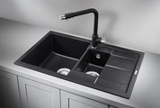 Кухонная мойка Granula 7802, 780x500, накладная, двойная, кварц, Чёрный 7802, ЧЁРНЫЙ