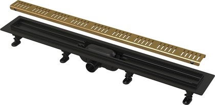Душевой лоток Alcadrain Simple Brass, 750мм, с порогами, с решёткой, латунь APZ10BLACK-750BRASS