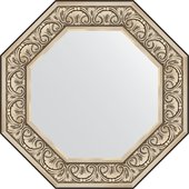 Зеркало Evoform Octagon 650x650 в багетной раме 106мм, барокко серебро BY 7382