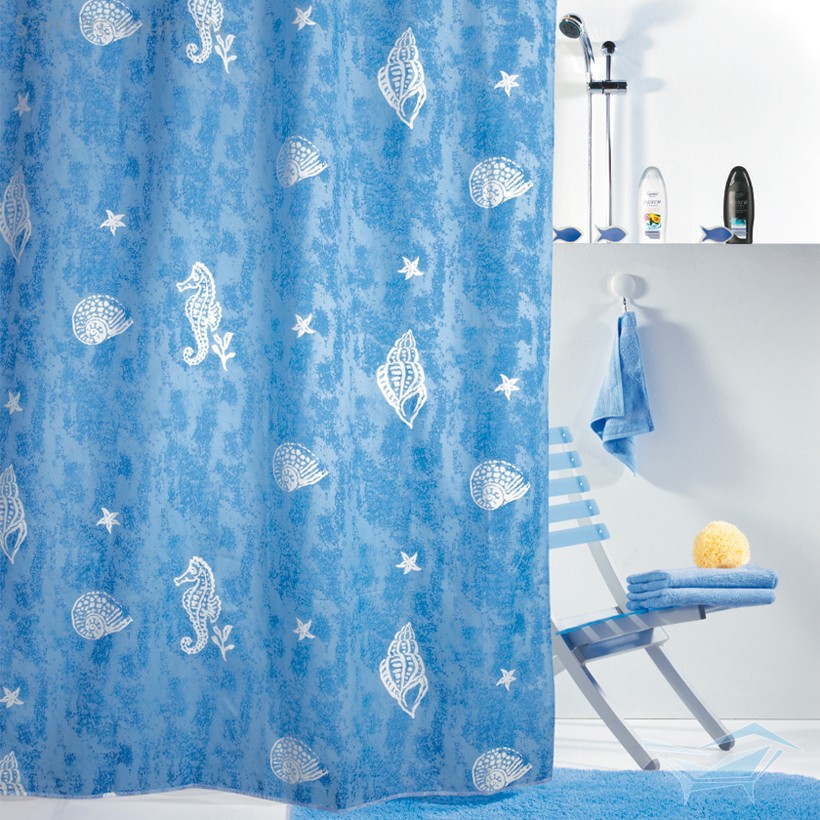 Штора для ванны 180x200см текстильная голубая Spirella PAROS 1043807.