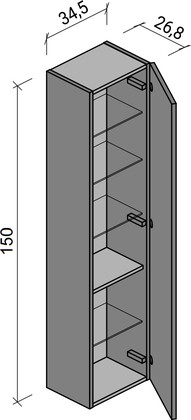 Шкаф-пенал для ванной Verona Optima, 1500x345, подвесной, одна дверка, накладная ручка, глянцевая эмаль Ot301(L/R)G