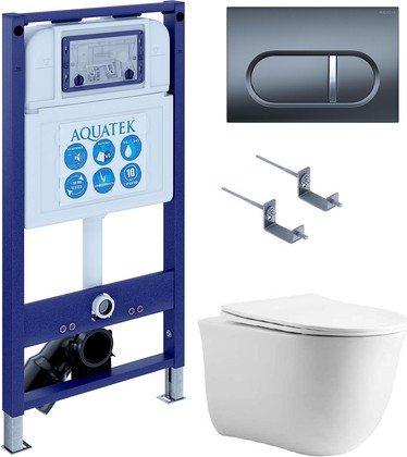 Унитаз с инсталляцией Aquatek Классик cm-050 4в1, унитаз AQ1112-00, сиденье soft close, кнопка оружейная сталь SET AQUATEK КЛАССИК cm-050 4в1