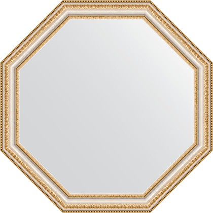 Зеркало Evoform Octagon 660x660 в багетной раме 60мм, золотые бусы на серебре BY 3980