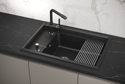 Кухонная мойка Granula Kitchen Space KS-7305, 730x510, накладная, кварц, Шварц (чёрный металлик) 7305, ШВАРЦ
